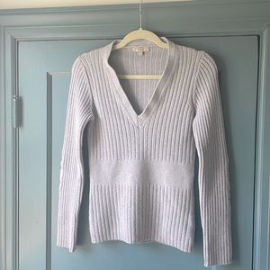 Burberry London Fitted Wool V Neck Sweater